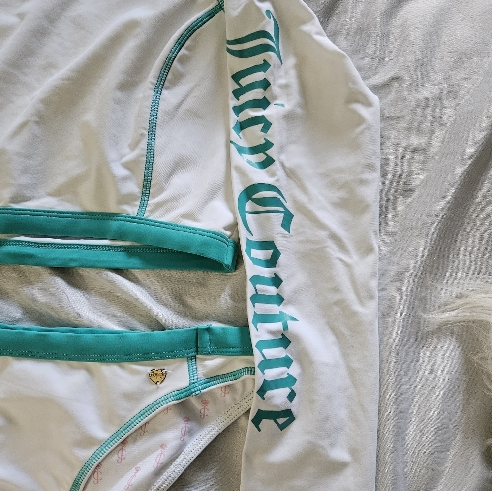 Juicy Couture White and Teal Long Sleeve Bikini Set Size M - Picture 5 of 10